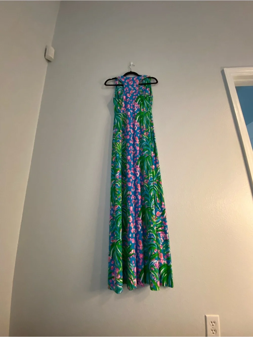 Lilly Pulitzer Blue Maxi Dress with Green Palm & Pink Floral Print - Picture 5 of 8